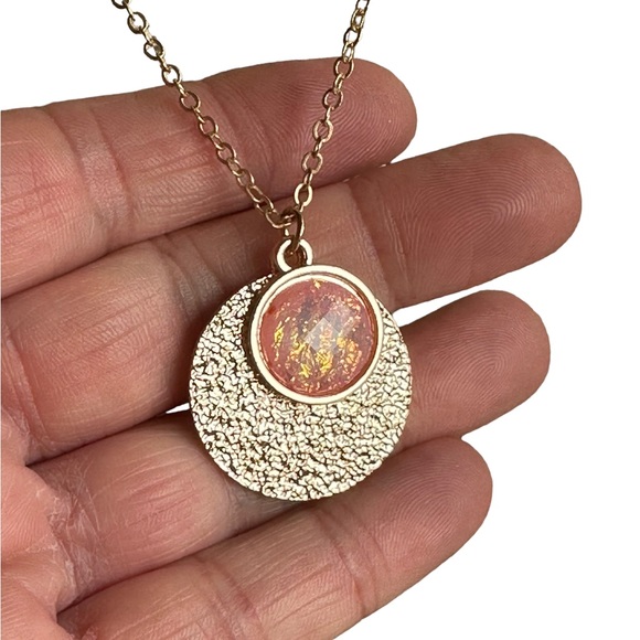 Gold and Peach Pendant Gold Necklace - Picture 3 of 6